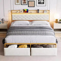 Bed Frame with Storage Headboard, Platform Metal Bed with Charging Station & 2 Drawers, No Box Spring Needed