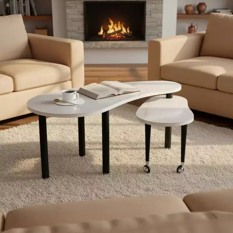 Tavolino da caffè girevole a 360° con piano in MDF a 2 livelli e gambe in legno di gomma, tavolino moderno regolabile per soggiorno