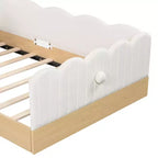 Letto a piattaforma singolo con cuscini, design incantevole e borse portaoggetti