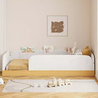 Letto a piattaforma singolo con cuscini, design incantevole e borse portaoggetti