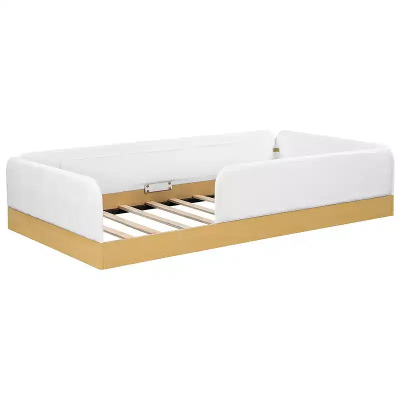 Letto a piattaforma singolo con cuscini, design incantevole e borse portaoggetti