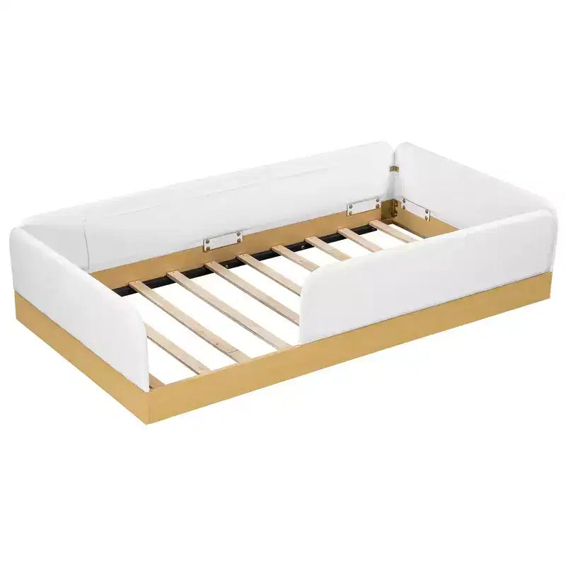 Letto a piattaforma singolo con cuscini, design incantevole e borse portaoggetti