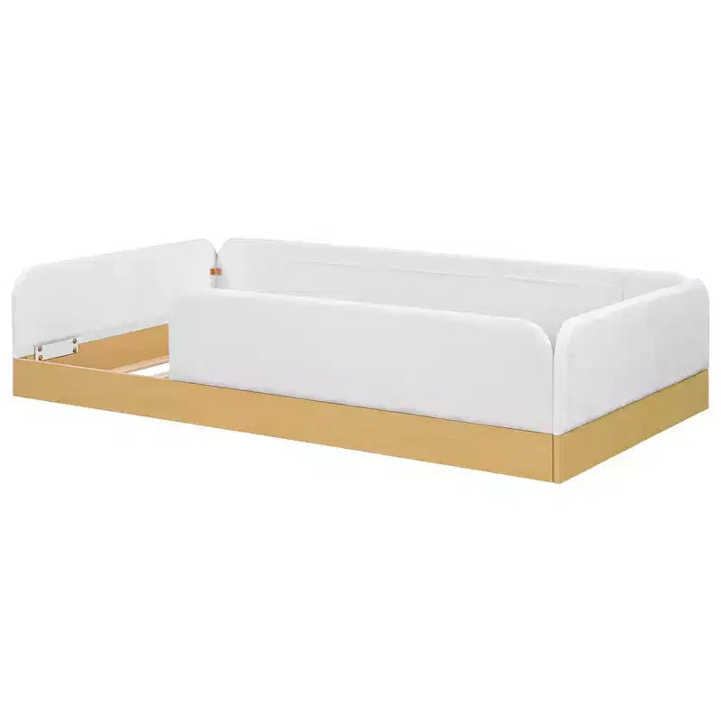 Letto a piattaforma singolo con cuscini, design incantevole e borse portaoggetti