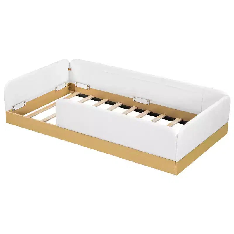 Letto a piattaforma singolo con cuscini, design incantevole e borse portaoggetti