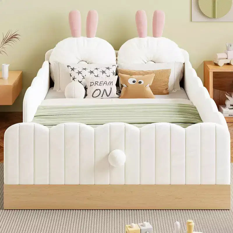 Letto a piattaforma singolo con cuscini, design incantevole e borse portaoggetti