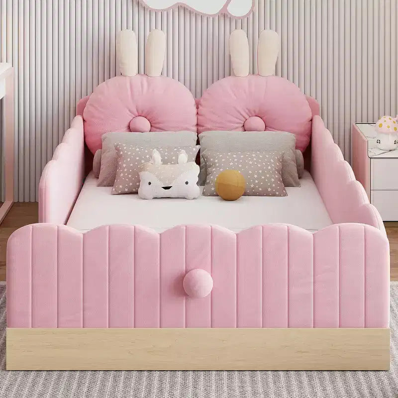 Letto a piattaforma singolo con cuscini, design incantevole e borse portaoggetti