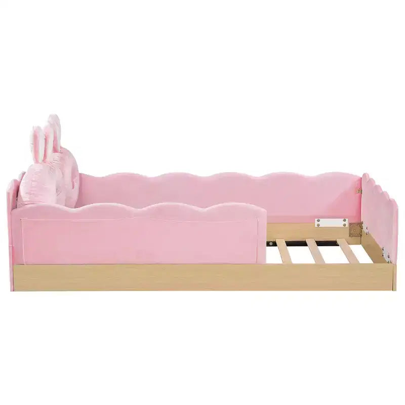 Letto a piattaforma singolo con cuscini, design incantevole e borse portaoggetti