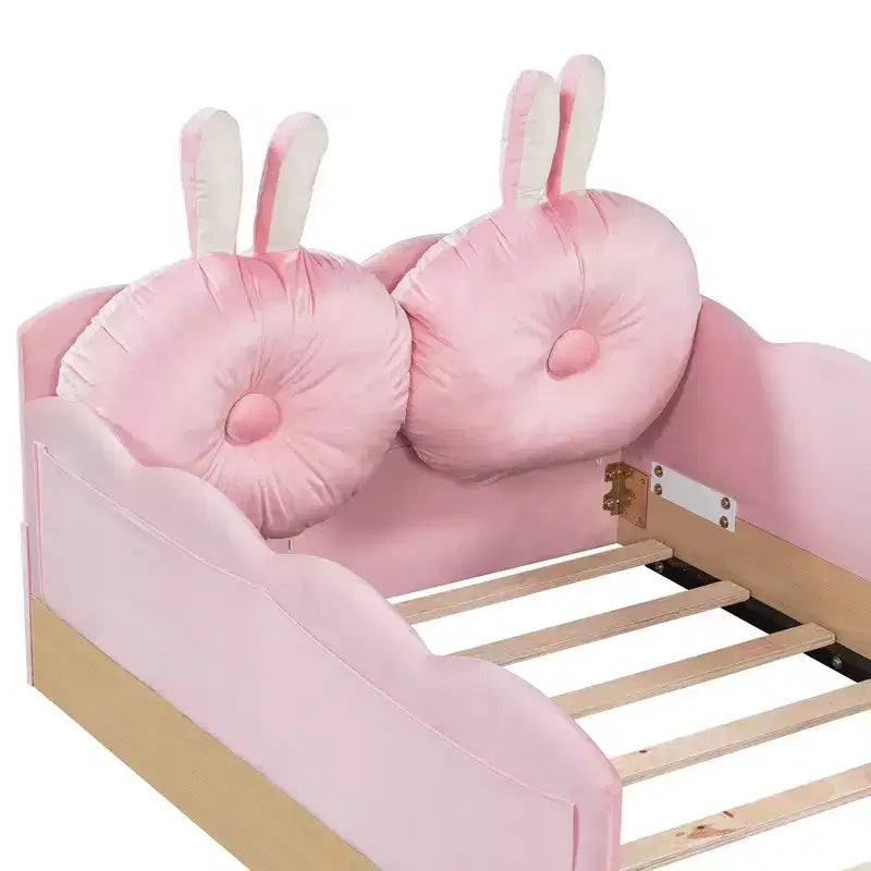 Letto a piattaforma singolo con cuscini, design incantevole e borse portaoggetti