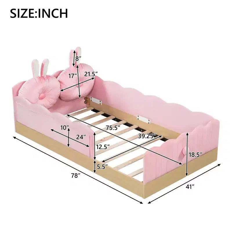 Letto a piattaforma singolo con cuscini, design incantevole e borse portaoggetti