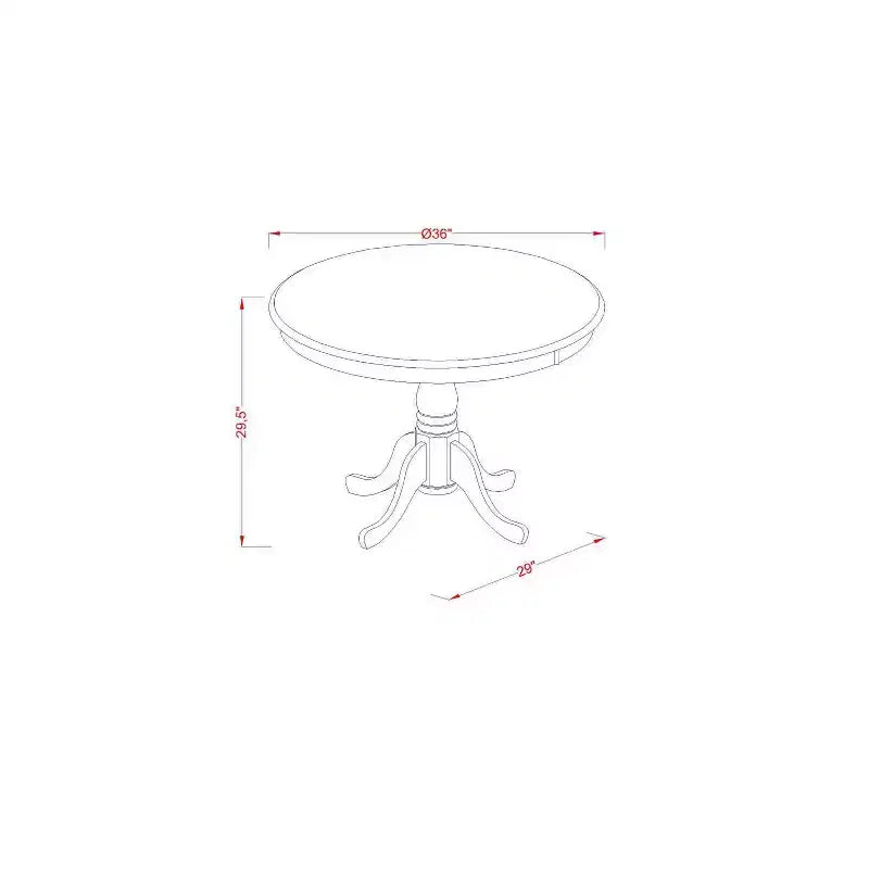 Tavolo da pranzo rotondo a 5 pezzi con top in legno massello finitura lino bianco e 4 sedie