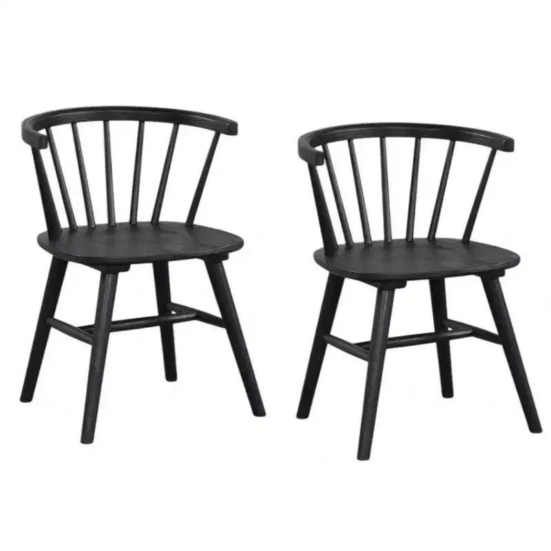 Royal Hampton Side Dining Chair Set of 2, Spindle Back, Shaker Legs, Black Rubberwood