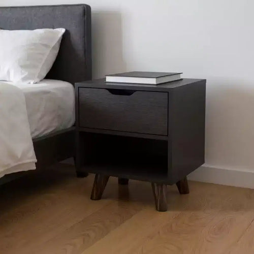 Comodino a un cassetto in legno nero 19