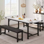 Set da pranzo allungabile 3 pezzi con 2 panche imbottite, set dinette in legno con struttura in metallo per 4-8 persone, cucina per piccoli spazi
