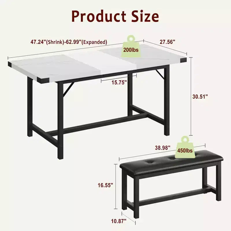 Set da pranzo allungabile 3 pezzi con 2 panche imbottite, set dinette in legno con struttura in metallo per 4-8 persone, cucina per piccoli spazi