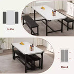 Set da pranzo allungabile 3 pezzi con 2 panche imbottite, set dinette in legno con struttura in metallo per 4-8 persone, cucina per piccoli spazi