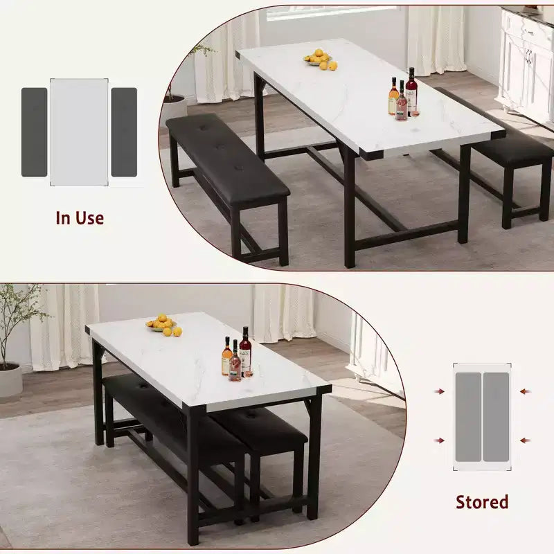 Set da pranzo allungabile 3 pezzi con 2 panche imbottite, set dinette in legno con struttura in metallo per 4-8 persone, cucina per piccoli spazi