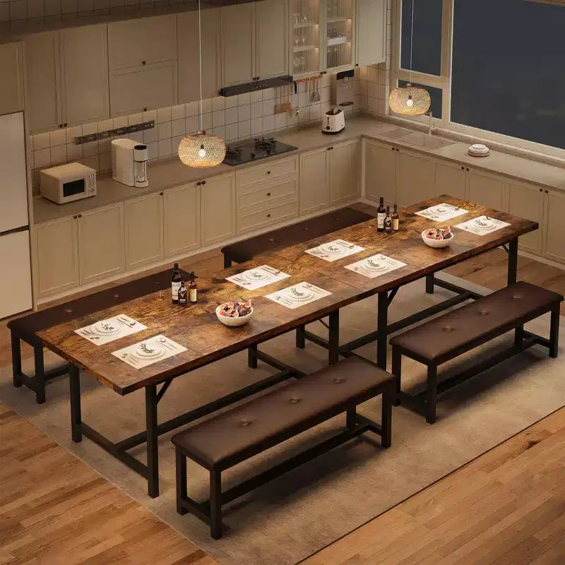 Set da pranzo allungabile 3 pezzi con 2 panche imbottite, set dinette in legno con struttura in metallo per 4-8 persone, cucina per piccoli spazi
