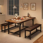 Set da pranzo allungabile 3 pezzi con 2 panche imbottite, set dinette in legno con struttura in metallo per 4-8 persone, cucina per piccoli spazi
