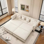Divano a 3 posti in velluto 89 con pouf mobile, divano letto estraibile 3 in 1