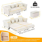 Divano a 3 posti in velluto 89 con pouf mobile, divano letto estraibile 3 in 1
