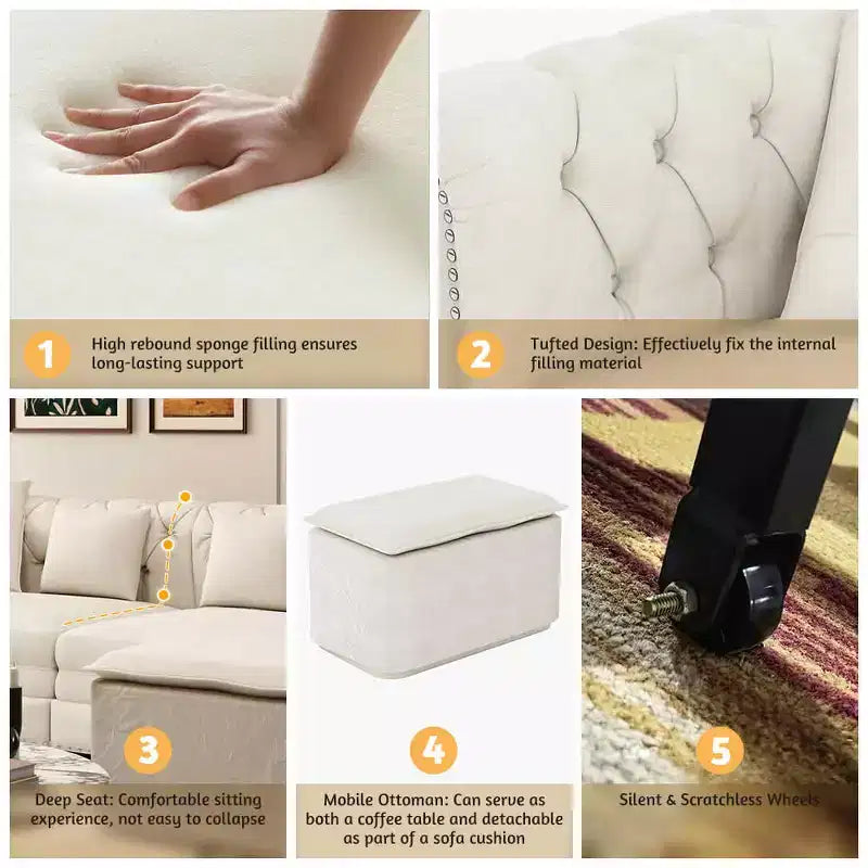 Divano a 3 posti in velluto 89 con pouf mobile, divano letto estraibile 3 in 1