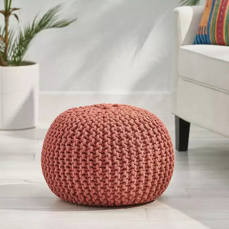 Pouf rotondo a maglia 20H per soggiorno, poggiapiedi in morbido cotone, design leggero e portatile, decorazione per la casa