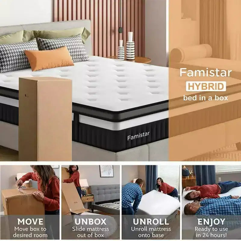 Materasso Matrimoniale 14 Pollici, Materasso in Memory Foam, Materasso Ibrido Rinfrescante con Gel, Letto in Scatola a Media Fermezza per Alleviare la Pressione e Isolare il Movimento
