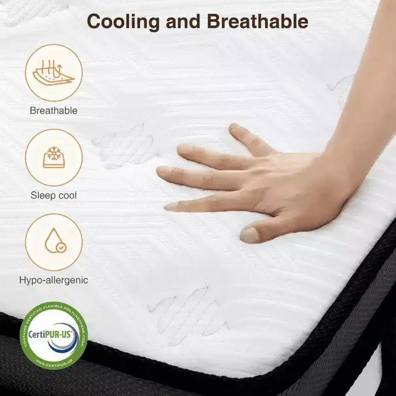 Materasso Matrimoniale 14 Pollici, Materasso in Memory Foam, Materasso Ibrido Rinfrescante con Gel, Letto in Scatola a Media Fermezza per Alleviare la Pressione e Isolare il Movimento