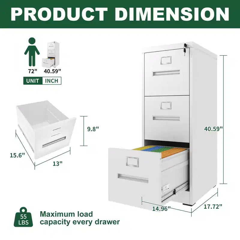 Classificatore verticale in metallo sottile bianco a 3 cassetti da 40H