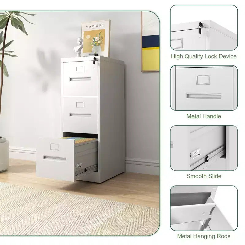 Classificatore verticale in metallo sottile bianco a 3 cassetti da 40H