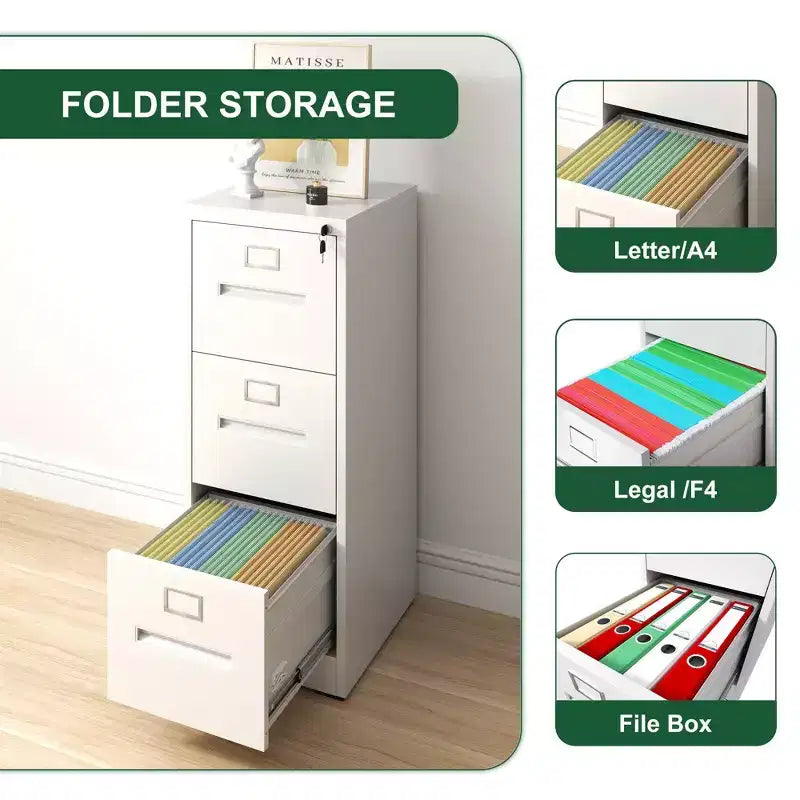 Classificatore verticale in metallo sottile bianco a 3 cassetti da 40H