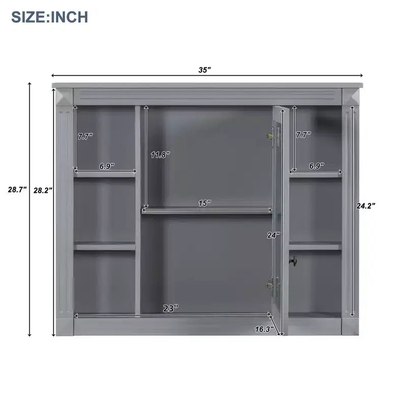 Pensile a specchio 35 x 28 con 6 ripiani aperti