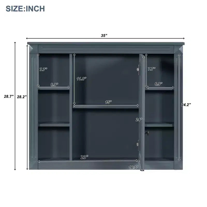 Pensile a specchio 35 x 28 con 6 ripiani aperti