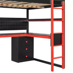 Letto a soppalco moderno a grandezza naturale con scale contenitore, scrivania a U, cassetti e pannello forato