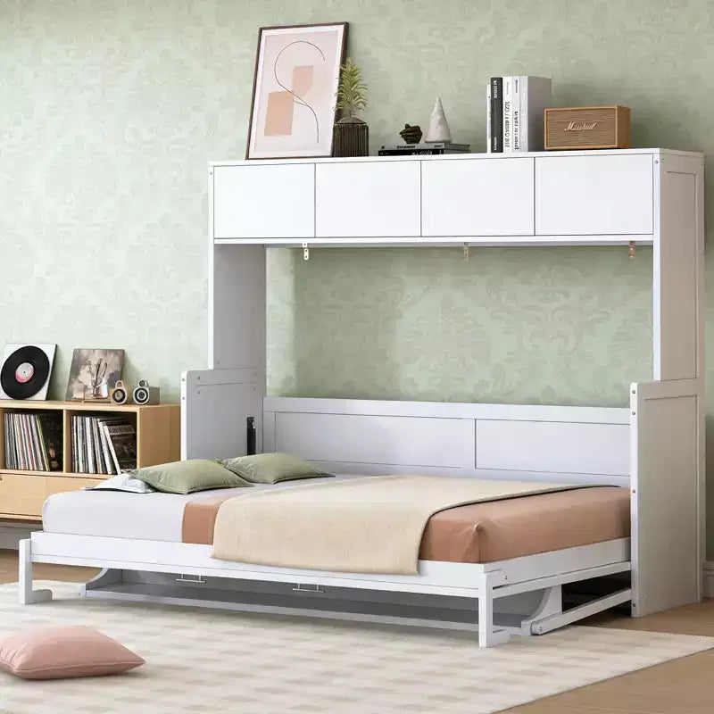 Letto a scomparsa matrimoniale moderno con sollevamento idraulico e scrivania