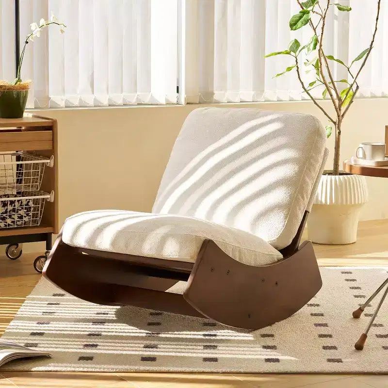 Poltrona reclinabile con base in legno Glider Lounge Rocking Chair con rivestimento in velluto a coste, versatile poltrona da lettura per soggiorno, camera da letto