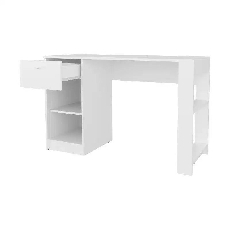 Scrivania per Computer da 120 cm, Scrivania da Studio con Cassetto, Vano a Giorno, Scrivania Moderna con Due Ripiani, Scrivania per Ufficio Domestico, Studio, Piccoli Spazi