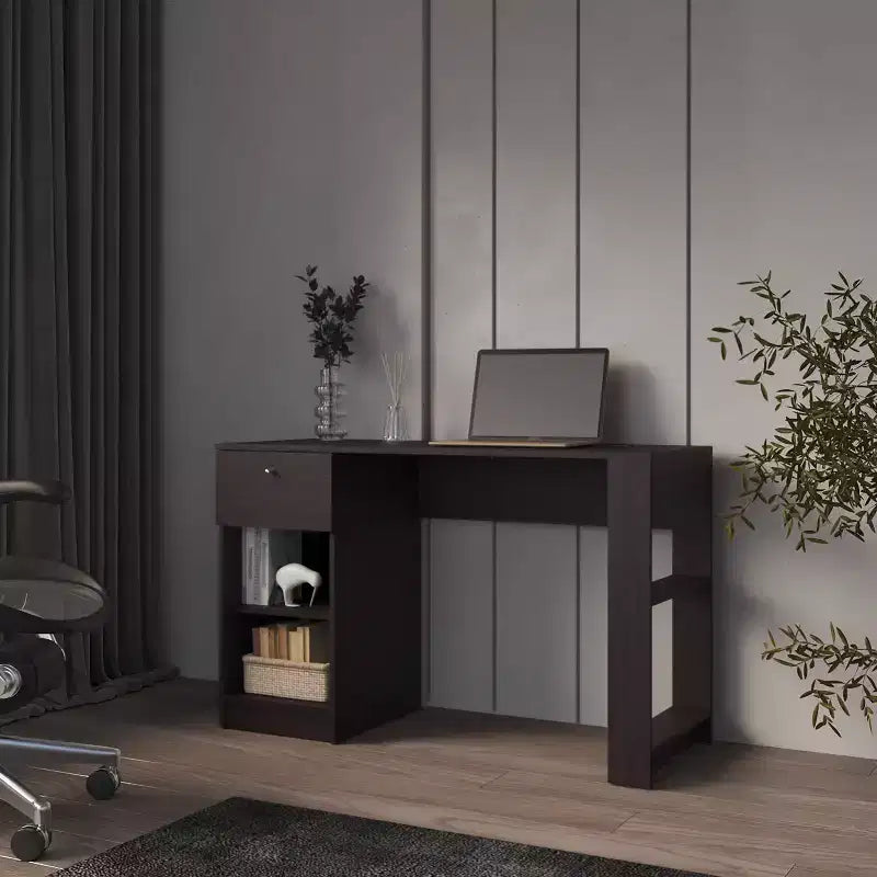 Scrivania per Computer da 120 cm, Scrivania da Studio con Cassetto, Vano a Giorno, Scrivania Moderna con Due Ripiani, Scrivania per Ufficio Domestico, Studio, Piccoli Spazi