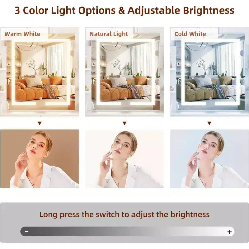 Tavolo da trucco con specchio LED 3 colori di luce luminosità regolabile 6 ripiani 2 cassetti