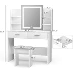 Tavolo da trucco con specchio LED 3 colori di luce luminosità regolabile 6 ripiani 2 cassetti