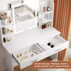 Tavolo da trucco con specchio LED 3 colori di luce luminosità regolabile 6 ripiani 2 cassetti
