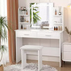 Tavolo da trucco con specchio LED 3 colori di luce luminosità regolabile 6 ripiani 2 cassetti