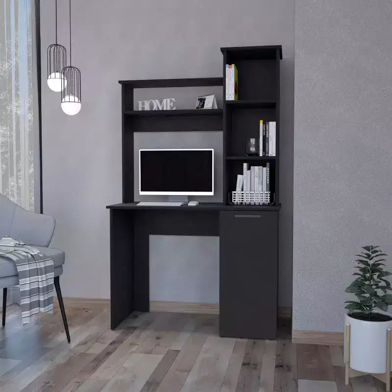 Scrivania da computer da 98,3 cm, scrivania per ufficio domestico con scaffali portaoggetti a 3 ripiani, armadietto superiore, ampio armadietto inferiore, scrivania da scrittura per ufficio domestico, studio, camera da letto