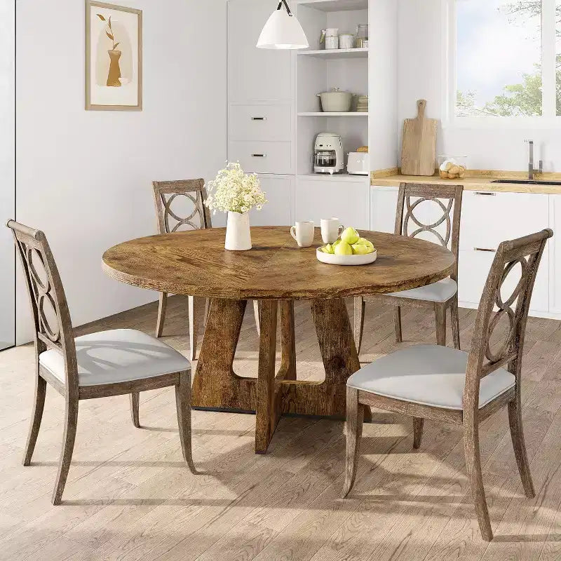 Tavolo da pranzo rotondo da 47 pollici, tavolo in legno rustico per 4-6 persone, colore retrò, stile rustico per sala da pranzo, sedie non incluse