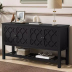 Console Table, Wood Sofa Table, Entryway Table with 2 Polygonal Designed Doors, Modern Console Table for Living Room, Foyer, Hallway