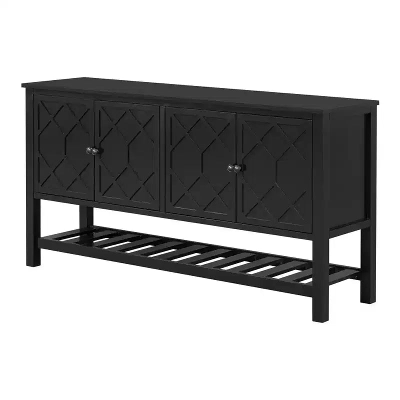Consolle, Tavolo da divano in legno, Tavolo d'ingresso con 2 ante dal design poligonale, Consolle moderna per soggiorno, atrio, corridoio