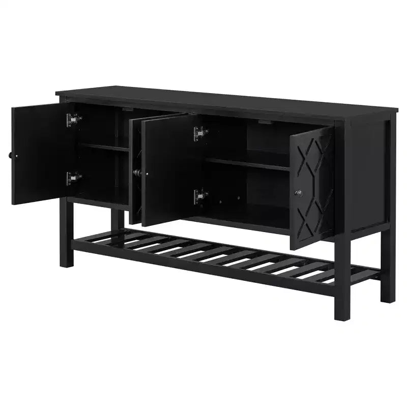Consolle, Tavolo da divano in legno, Tavolo d'ingresso con 2 ante dal design poligonale, Consolle moderna per soggiorno, atrio, corridoio