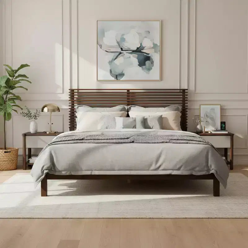 Set Camera da Letto Joy Modern 3 Pezzi in Legno con Testiera e 2 Comodini