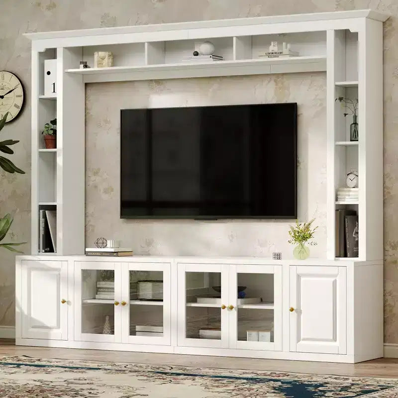 Mobile TV Moderno a Parete con Librerie, 4 Pezzi, per Soggiorno