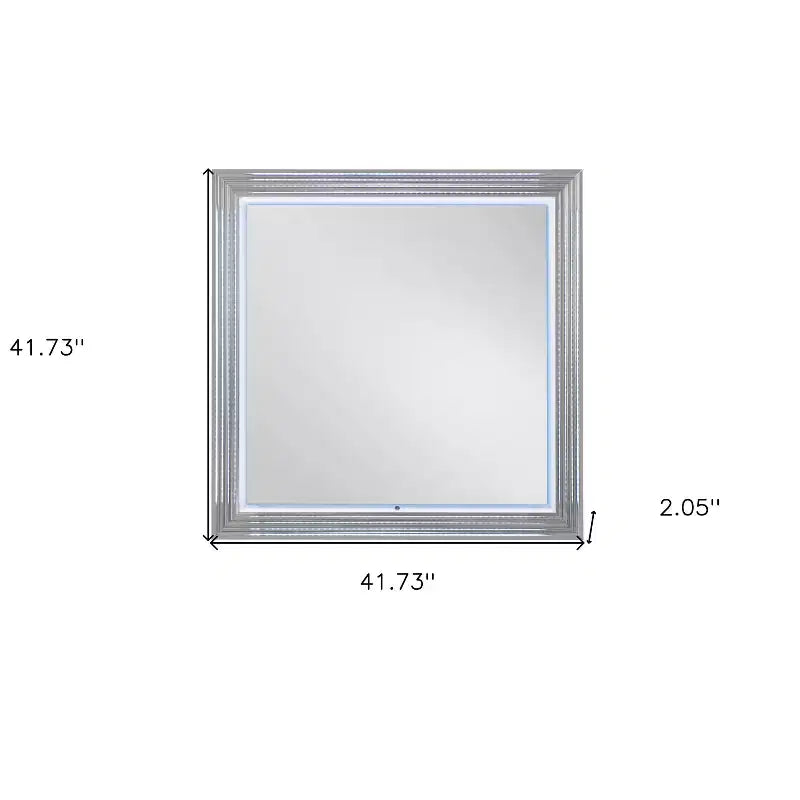 Specchio da comò incorniciato illuminato White Wood Square da 42 pollici